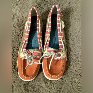 Women's Pink and Tan Boat Shoes